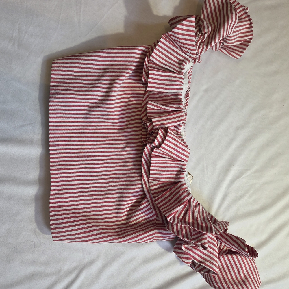 Preppy Wayf Red and White Striped Off-Shoulder Crop Top